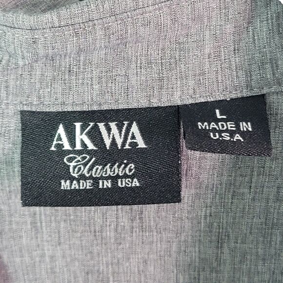 Akwa Mens Sz L Gray Solid Long Sleeve Button Down Work Shirt - Picture 2 of 11